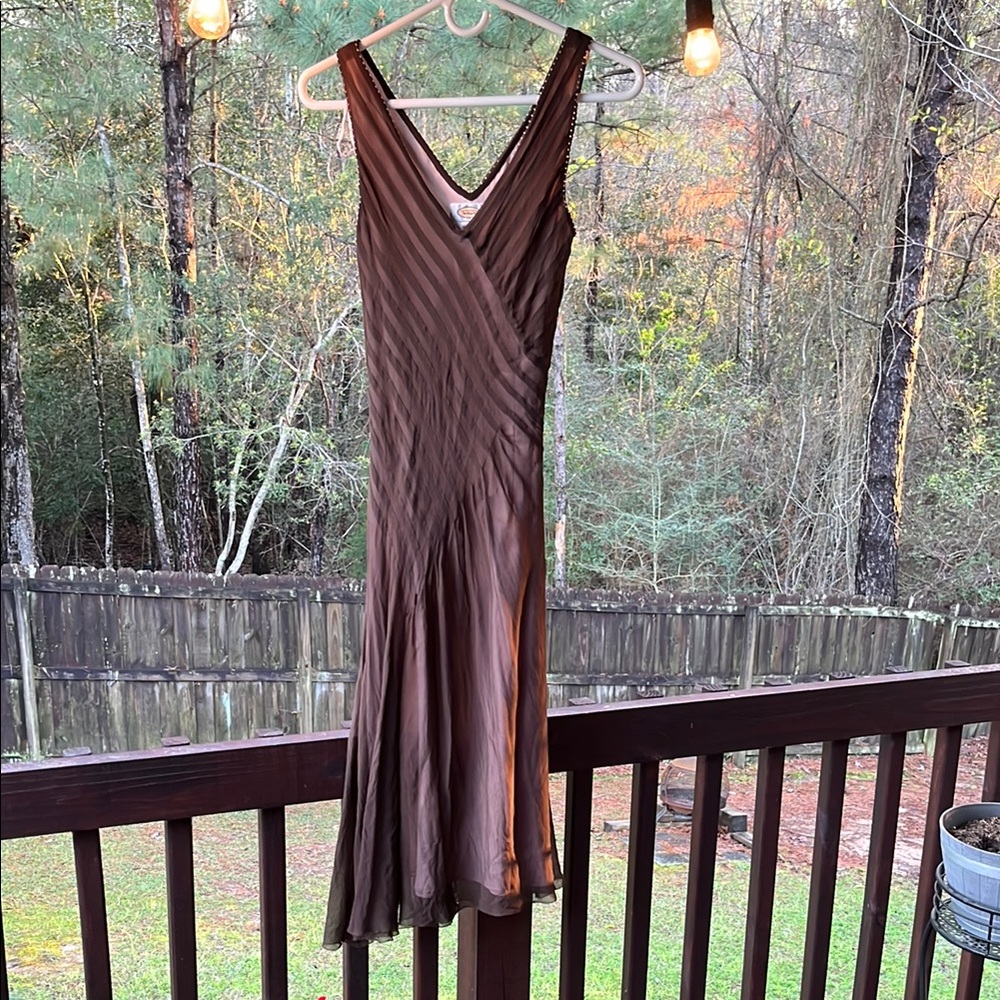 Talbots Brown Ruched Backless Sheath Dress
